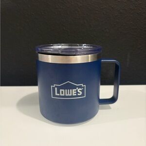 Lowe’s Navy Blue Silver Insulated Mug Snack Cup Stainless Steel NEW